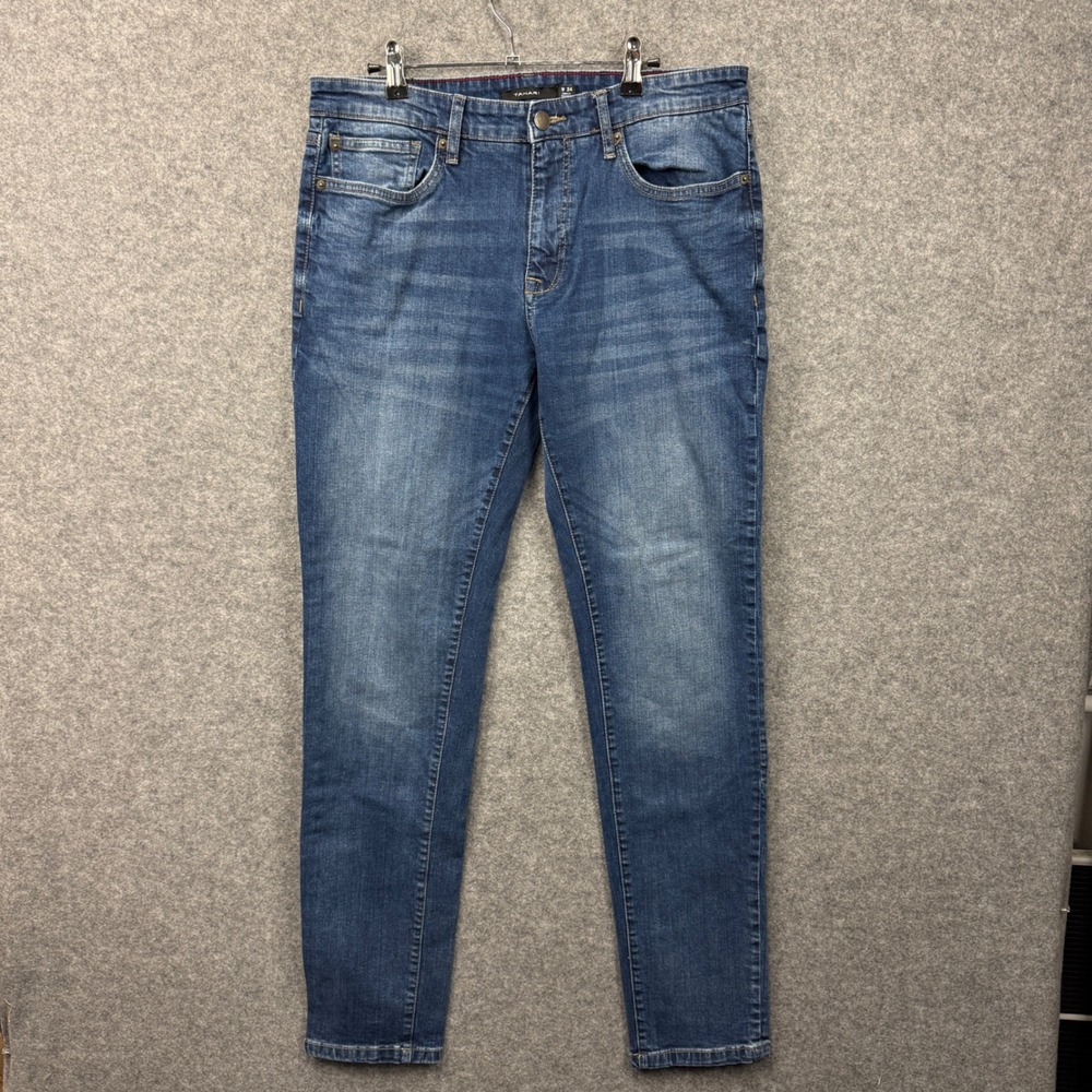 Tahari Mens Slim Straight Leg‎ Stretch Denim Jeans Medium Wash Blue 34 x 32